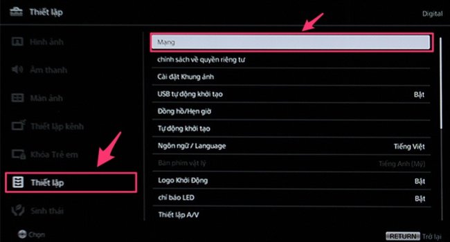 Cách kết nối mạng cho tivi Sony
