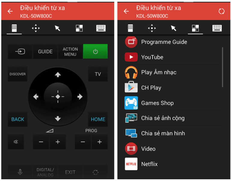 Kết nối nhờ ứng dụng Sony Video và TV SideVideo